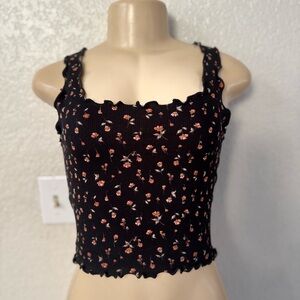 Elegant Black Floral Crop Top summer beach sexy